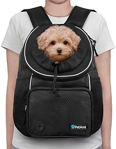 PetAmi Dog Front Carrier Backpack, Adjustable Dog Pet Cat Chest Carrier Backpack, Ventilated Dog Carrier for Hiking Camping Travel, Small Medium Dog Puppy Large Cat Carrying Bag, Max 15 lbs, Black