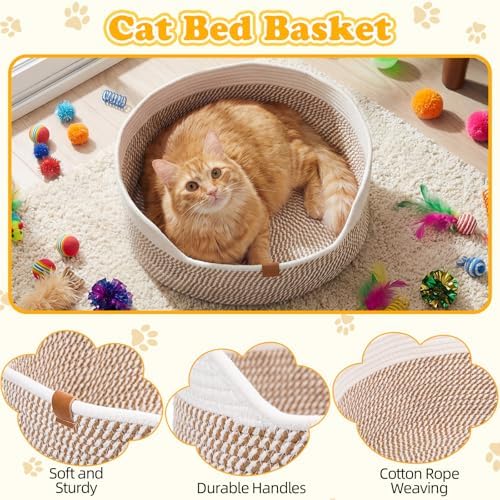 Leitee 40 Pcs Cat Toys with Cat Bed Storage Basket, White,Yellow