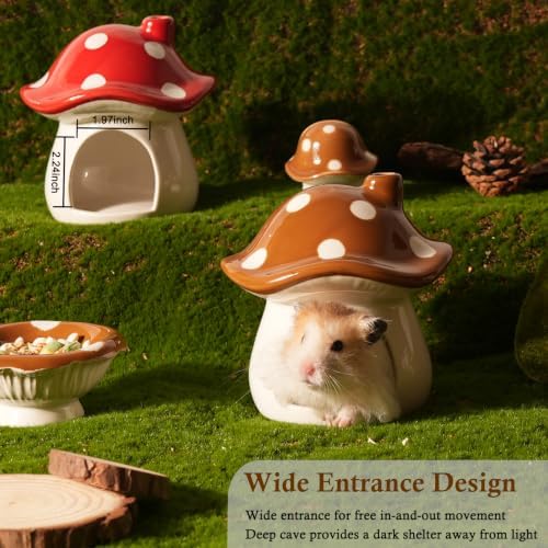 Ceramic Hamster Hideout Mushroom Chew Proof Syrian Hide Cool Bed
