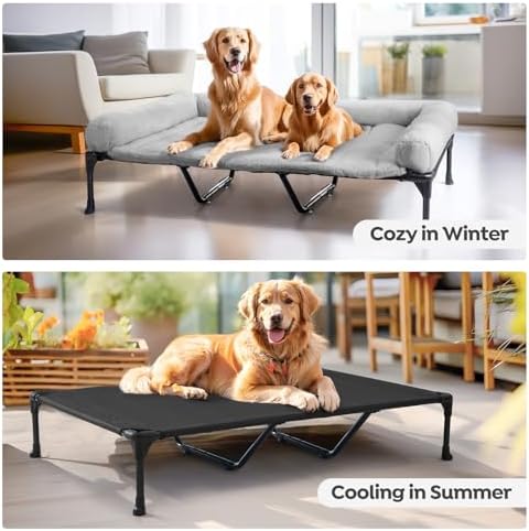 Veehoo Elevated Dog Beds Large Sized Dog with Fluffy Plush Bolster Cushion