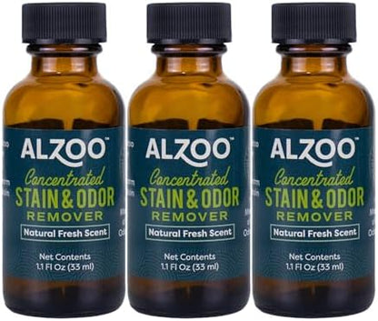 ALZOO Concentrated Pet Stain & Odor Remover Refill, Makes Up to 96 Fl Oz Cleaning Solution, Enzyme & Probiotic Formula, Refill Bottles for Dogs & Cats, 1.1 Fl Oz (Pack of 3)