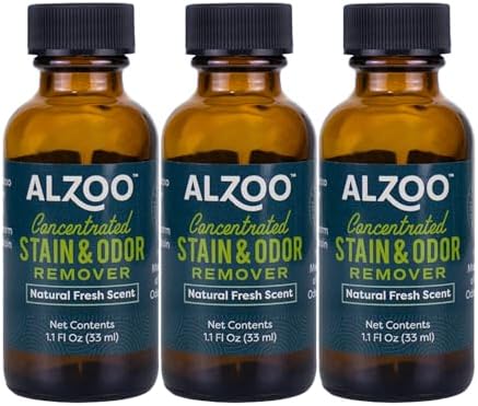 ALZOO Concentrated Pet Stain & Odor Remover Refill, Makes Up to 96 Fl Oz Cleaning Solution, Enzyme & Probiotic Formula, Refill Bottles for Dogs & Cats, 1.1 Fl Oz (Pack of 3)