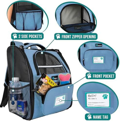 PetAmi Dog Backpack Carrier Airline Approved Cat Pet Puppy Bag, Light Blue