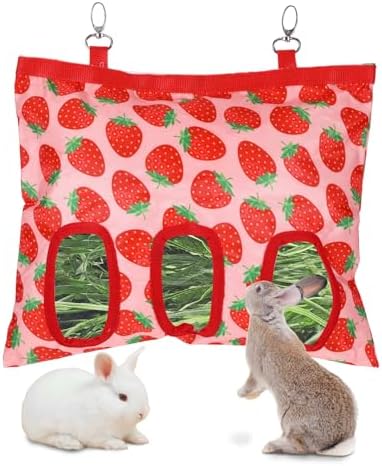 Guinea Pig Hay Feeder, 3 Hole Washable Hanging Hay Bag for Rabbits