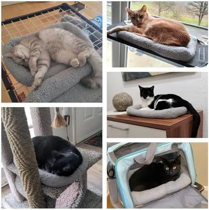 Small Cat Bed, Soft Pet Bed with Surround Pillow, Self-Warming Mat for Indoor Cats Small Dogs Rabbits, Non-Slip Cushion for Crate/Carrier/Window Sill, Washable, 15'' x 10''