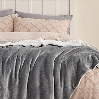 Bedsure GentleSoft Sherpa Fleece Twin Blanket for Couch, Non-Heated, Thick and Warm Throw for Women and Men, Soft Fuzzy Plush Blanket for Winter, Grey, 60x80 Inches