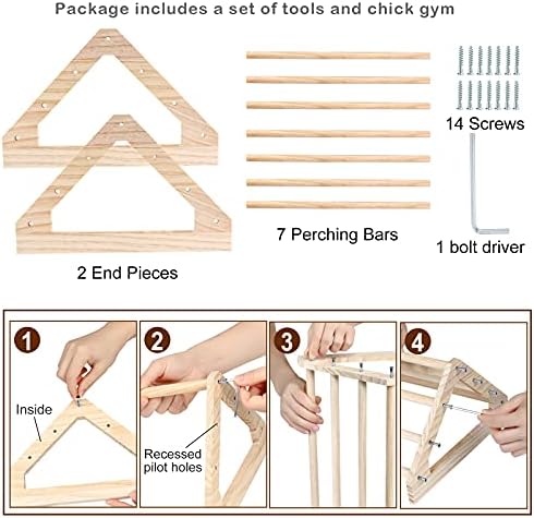 Wooden Chick Perch Stand, Pine Chicks Roosting Bar, Jungle Gym Perch Toys for Chicken Coop & Brooder, Bird Perch for Baby Chicks & Parrots (Large)