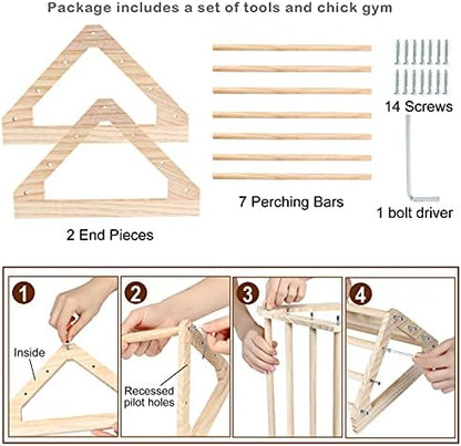 Wooden Chick Perch Stand, Pine Chicks Roosting Bar, Jungle Gym Perch Toys for Chicken Coop & Brooder, Bird Perch for Baby Chicks & Parrots (Large)