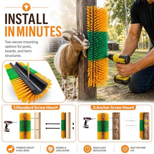 Livestock Scratching Brush 2 Pack for Itchy Coats, Goat and Horse Scratcher for Cows, Horses, Goats, Pigs and Donkeys, Mounts on Posts, Fences, Stalls and Tree Stumps