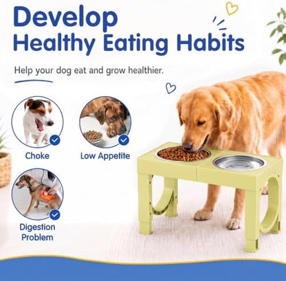 XIAZ Elevated Dog Bowls Large Breed Raised Dogs Bowl Stand Large/Medium Sized Dog Stainless Steel Food Water Bowl Stands 5 Heights Adjustable 9/11/12/15in Pet Feeder Dish Station