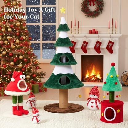 32" Cat Tree Tower for Indoor Cats, Small Cat Tree with Sisal Scratching Posts, Plush Cat Bed, and Climbing Tower for Kittens and Adult Cats, Green & Red