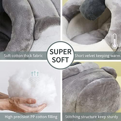 JanYoo Warm Bunny Bed for Rabbits Outdoor Cage Hideout Hut Tent Cave Tunnel Cute House Cotton Washable Winter Gray (XL,Koala)