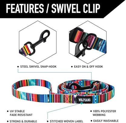 Wolfgang Heavy Duty Dog Leash, Pull-Tested to Over 800 lbs for Walking & Training, Quetzal Print, Small