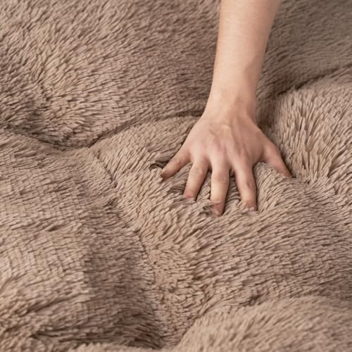 EHEYCIGA Fluffy Dog Crate Bed, Plush Extra Large Plus Dog Pillow, Camel
