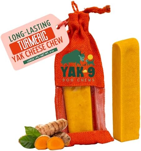 Yak9 Yak Cheese Himalayan Dog Chew, Turmeric | High Protein, Non Rawhide Dog Chews Long Lasting| Non GMO, Gluten Free, Grain Free Yak Milk Dog Chew | Large Size,1 PC