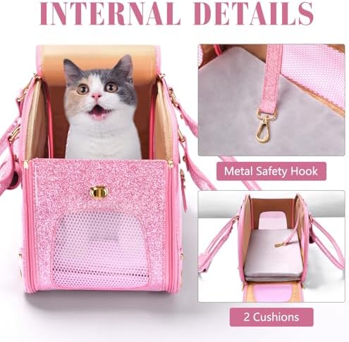 Dog Carrier Purse, Pet Carrier, Bling Waterproof Premium Leather Pet Travel Portable Bag Carrier for Cat and Small Dog Home & Outdoor Small Bling Pink