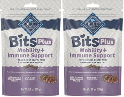 Blue Buffalo Blue Bits Plus Mobility and Immune Support Soft Dog Treats, Beef, 9.5-oz. Bag (Pack of 2)