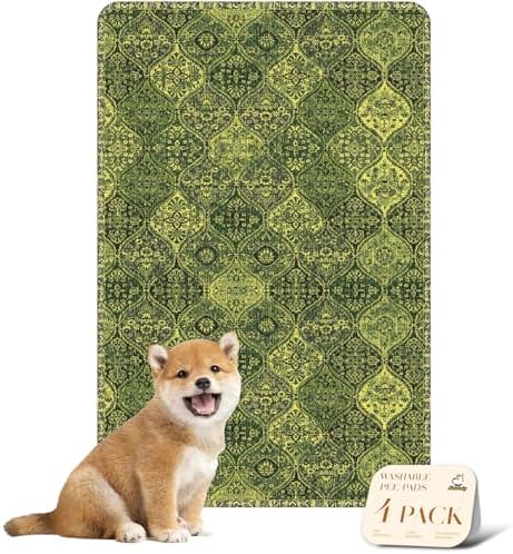 nunubaby 4PACK Washable Pee Pads for Dogs, Stylish, Non-Slip and Leak-Proof Pee Pads. Reusable Potty Pads for Dogs for Crates and Floors.(Green/Multi,24" x36" )