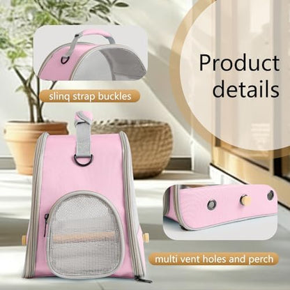 Bird Carrier, Portable Small Bird Parrot Parakeet Carrier with Standing Perch and Soft Mat, Side Access Window Collapsible (Pink, Mesh Windows)