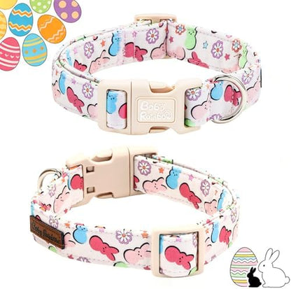 Dog Collars, Easter Colorful Rabbit Print Cotton Collar Holiday Adjustable Light Plastic Buckle Collar with Bow Pet Collar Gift for X-Small Dogs