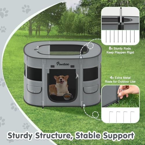 Pawaboo Portable Dog Playpen, 600D Oxford Pet Tent, Charcoal Gray