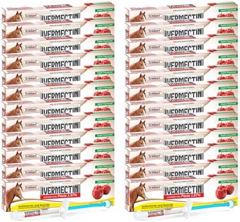 Horse Ivermectin Paste 1.87% – Apple Flavored Oral Horse Dewormer Syringe – 6.08g Tube Treats Horses Up to 1250 LB [Pack-24]