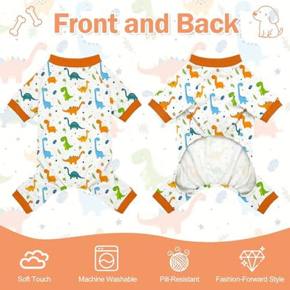 Dog Pajamas for Small Medium Dogs Pjs Orange Dinosaurs Dog Onesie Breathable Puppy Pj Pet Stretchy Soft Sleepwear for Spring Summer Costume-M