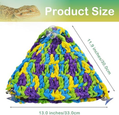 kathson Soft Bearded Dragon Hammock Double-Layered Reptiles Hammock Swing Hanging Bed with 6 Pcs Suction Cups & Hooks Tank Accessories Hammocks for Small Lizard Leopard Gecko Chameleon(Triangular)