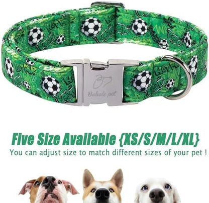 Cute Dog Collar, Green Soccer Boy Dog Collars - Soft Adjustable Everyday Collars for Small Medium Large Dogs, Durable Metal Buckle Male Dogs Collar S
