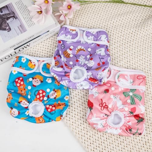 Pet Soft Female Dog Diapers, 3 Pack Washable Dog Diapers Female for Dogs in Heat Reusable Dogs Period Panties, Puppy Diapers (New Animals, S)