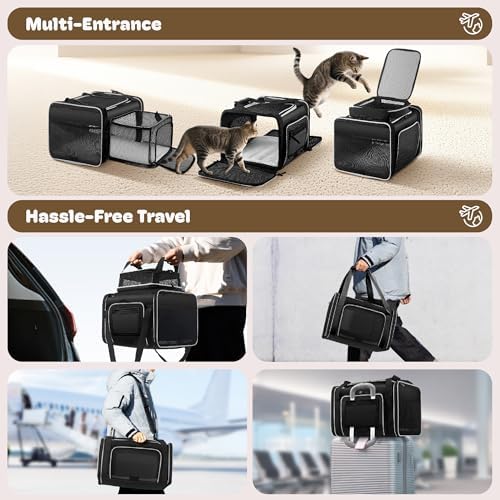 Top and 2 Sides Expandable Pet Carrier 17x11x9.5 TSA Airline Approved