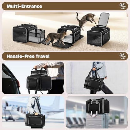 Top and 2 Sides Expandable Pet Carrier 17x11x9.5 TSA Airline Approved