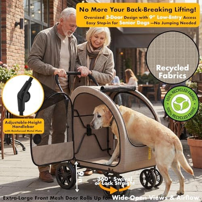 PAWZIDEA 3-in-1 Large Dog Stroller with Detachable Carrier, 45% Extra Tall