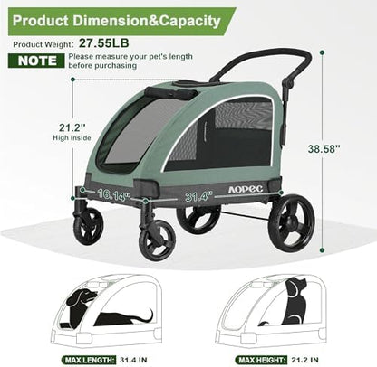 Dog Stroller for Large & Medium Dogs, Dual Entry, 160 lbs Capacity, Green