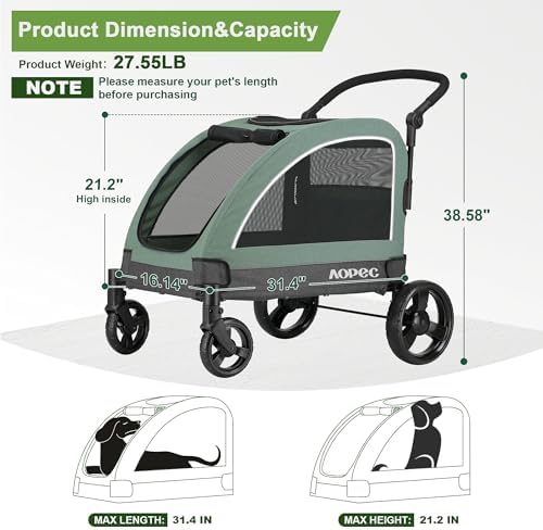 Dog Stroller for Large & Medium Dogs, Dual Entry, 160 lbs Capacity, Green