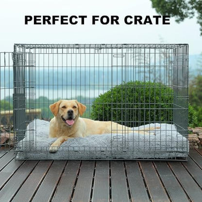 Bedfolks Waterproof Dog Crate Bed, Plush Dog Pad, 47"x29", Solid Light Grey