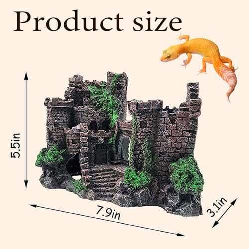 Tank Accessories for Bearded Dragon Include Resin Classical Castle Reptile Hammocks Climb Habitat Hanging Jungle Vines Flexible Leaves Climbing Decor for Chameleon Lizard Gecko Spider(6 PCS)