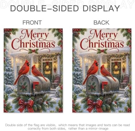 Merry Christmas House Flag 28x40 Inch Cardinal Pair Snowy Mailbox Holly Berry Pinecone Wreath Classic Winter Outdoor Yard Lawn Front Porch Welcome Double Sided Banner Decor