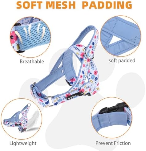 KOOLTAIL No Pull Small Dog Harness with Soft Padded and Handle, Easy Walk Puppy Vest Harness Neck & Chest Adjustable, Reflective & Lightweight Escape Proof Breathable Mesh Medium Pet Harness, Blue S