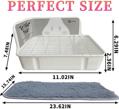 Rabbit Litter Box for Cage Corner Bunny Toilet Small Animal Potty Training with Dustpan Broom Chew Toys for Chinchilla Ferret Hedgehog Gerbil (10 Pcs)