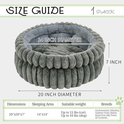 Cat Bed Kitten Bed,Round Dog Bed Cat Bed for Indoor, Soft Plush Fluffy Washable Round Sleeping Pet Bed for Puppy and Kitten with Anti-Slip Bottom (20×20 inch, Grey)