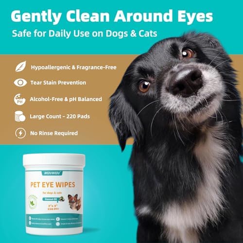 MEDUWEDU Eyes Wipes for Dogs & Cats 220 Counts, Grooming Kit Care for Dogs and Cats, Prevent Tear Stains, Eye Debris, Discharge, Mucus Secretions,Coconut Scent