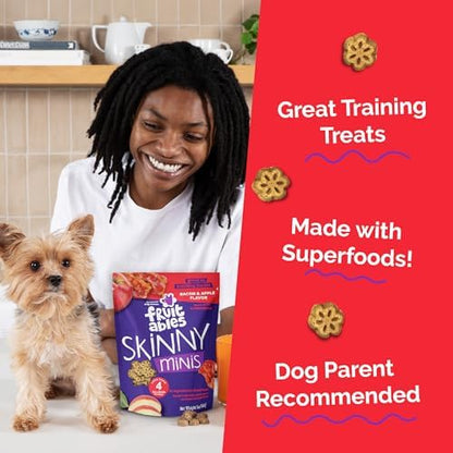 Fruitables Skinny Mini Dog Treats, Healthy Sweet Potato Treat for Dogs, Low Calorie & Delicious, Puppy Training, No Wheat, Corn or Soy, Made in the USA, Bacon and Apple Flavor, 12oz (Pack of 2)