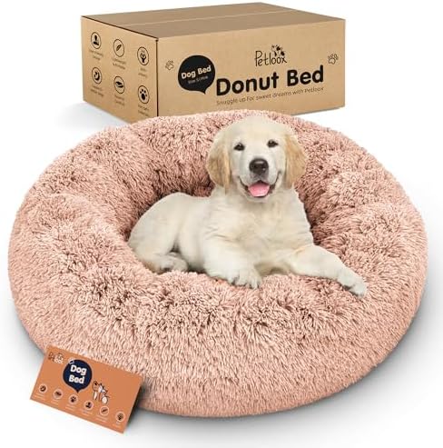 Calming Donut Dog Bed for Small Dogs, Round Dog Bed for Medium & Large Dogs