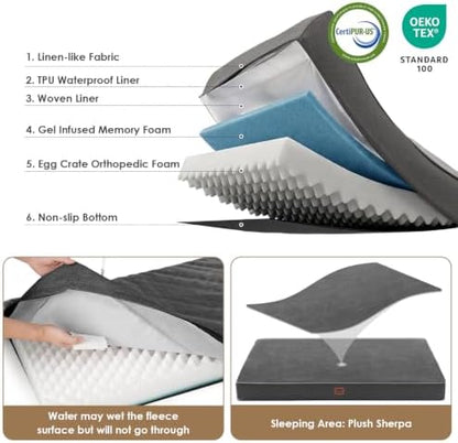 EHEYCIGA XL Orthopedic Dog Crate Bed Washable, 41x27Inch, Dark Grey