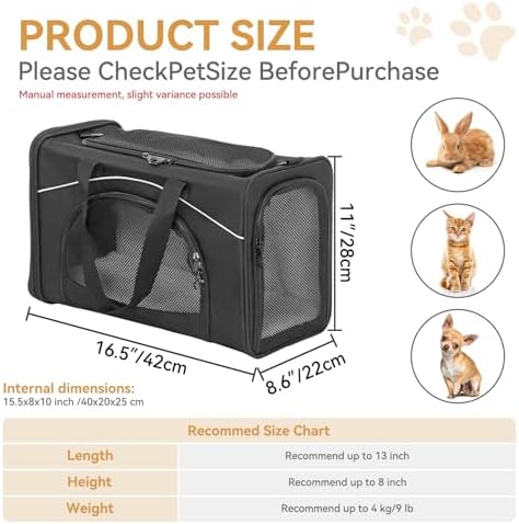 Petsfit Airline Cat Carrier for Small Cats, Two-Way Placement, Up to 9 lb