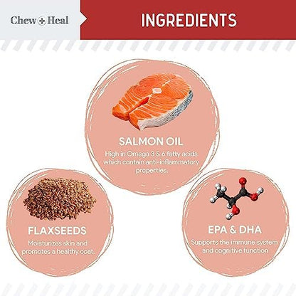 Omega 3 Fish Oil for Dogs, Bacon Flavor - 360 Soft Chews for Skin and Coat