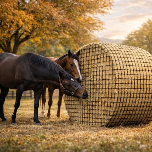 5x5 ft Round Bale Hay Net – Slow Feeder for Horses & Livestock, Extra Dense 2" Knotless Holes, Durable & Healthy Feeding Solution