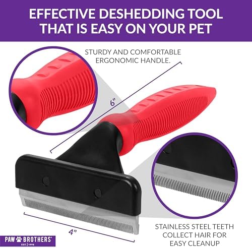 Paw Brothers Deshedding Tool, Deshedding Brush for Dogs and Cats, Professional Dog Grooming for Shedding, Pet Hair Remover, Fur Removal Brush for Medium and Long Pet Hair, 4" x 6", Large