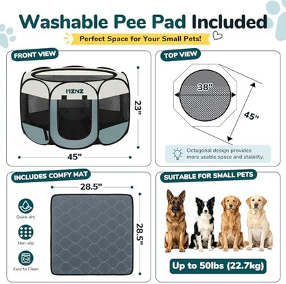 Dog Cat Small Animal Puppy Playpen Crate with Pee Pad, Large, Grey